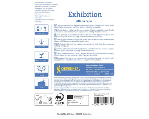 Informații despre ceapa de legume Exhibition Allium cepa, inclusiv instrucțiuni și logo-ul Kiepenkerl