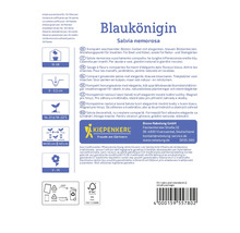Ambalajul salviei de grădină Blaukönigin Salvia nemorosa cu informații despre caracteristici și utilizări