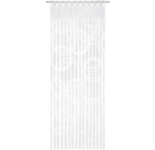 Perdea japoneză transparentă cu design circular pe o bară de perdea