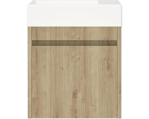 Dulap inferior pentru lavoar cu decor de lemn și un lavoar