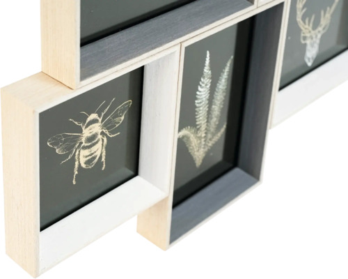 Ramă foto colaj cu motive de albină, ferigă și cerb