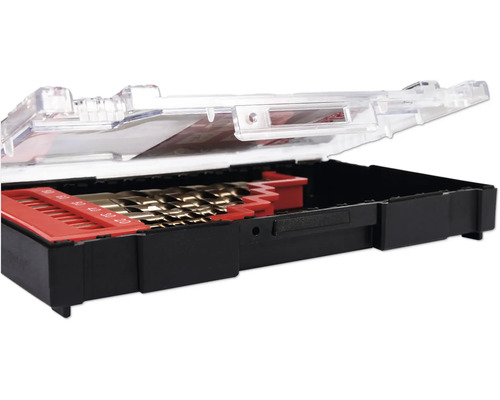 Set de burghie în cutie de plastic deschisă