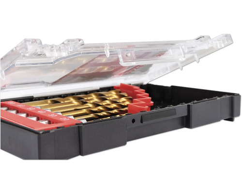 Set de burghie în cutie de plastic deschisă