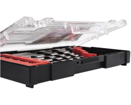 Set de burghie într-o cutie deschisă cu capac transparent