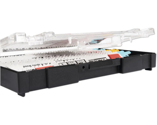 Set de lame de ferăstrău vertical într-o cutie de plastic transparentă