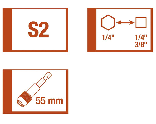 Informații despre bitul de șurubelniță S2, 1/4 inch și lungimea de 55 mm