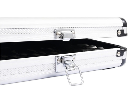 Cutie de scule deschisă din aluminiu cu încuietori argintii