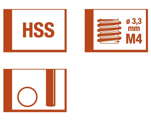 Simbol HSS, simbol filet diametru 3,3 milimetri, simbol M4