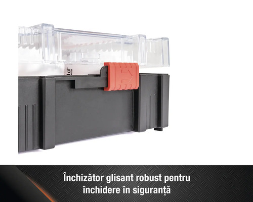 Cutie de scule cu capac transparent și închidere