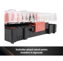 Cutie de scule cu capac transparent și închizătoare glisantă