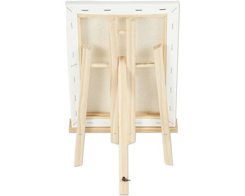 Partea din spate a unei pânze pe un șevalet din lemn