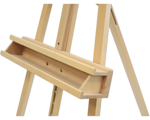 Vizualizare detaliată a unui șevalet din lemn pentru rechizite de artă