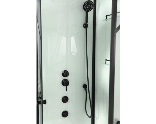 Imagine detaliată a unei cabine de duș cu duș de mână și elemente de control