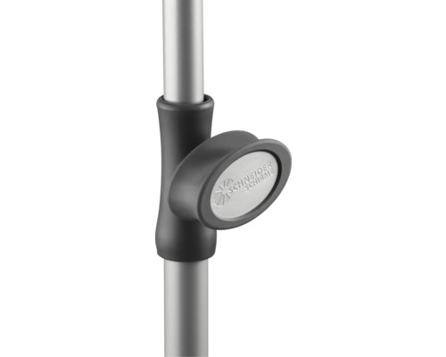 Prim-plan cu un suport de umbrelă de soare cu logo-ul Schneider Schirme