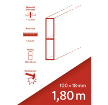 Grosimea materialului mai mică de 1,2 milimetri, precizie de 1 milimetru pe metru, profil de 100 x 18 milimetri, rezistent la șocuri, lungime de 1,80 metri