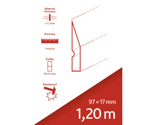 Detalii produs plintă: grosimea materialului, precizie, profil, rezistență la șoc și dimensiuni