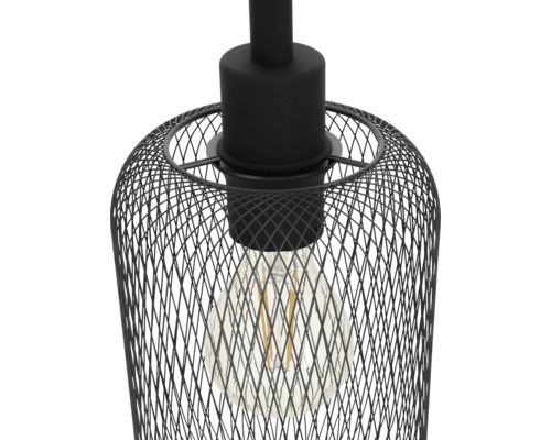 Lampa suspendată cu grilaj din sârmă neagră și bec