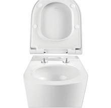 Vas WC suspendat cu spălare profundă, margine deschisă de spălare și capac WC