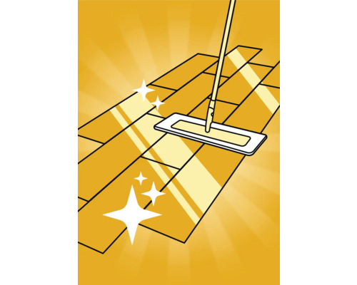 Ilustrație cu un mop care curăță o podea din lemn