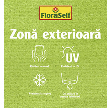 Logo FloraSelf cu simboluri pentru exterior: Fabricat manual, rezistent la UV, rezistent la îngheț, cu orificiu în partea inferioară