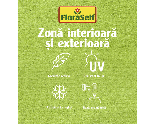 Logo FloraSelf, potrivit pentru zone interioare și exterioare, greutate redusă, rezistent la UV, rezistent la îngheț, bază pregăurită