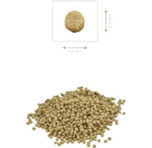 Pelete pentru hrana peștilor cu indicarea dimensiunii