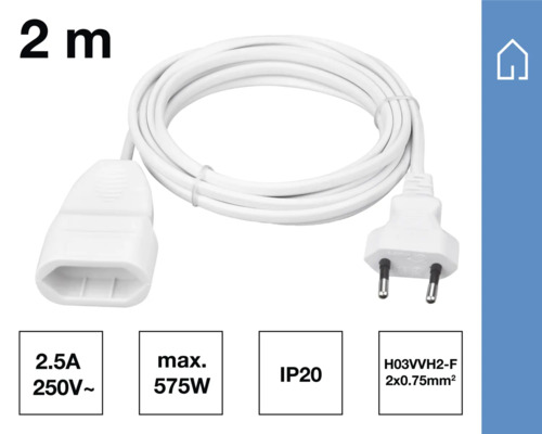 Cablu prelungitor alb, lung de doi metri, cu ștecher și cuplă
