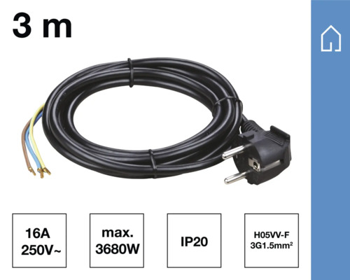 Cablu de conectare de trei metri cu ștecher cu contact de protecție