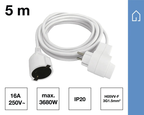 Cablu prelungitor de cinci metri cu ştecăr şi cuplaj de contact de protecție