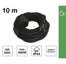 Cablu prelungitor negru de 10 metri cu ștecher și priză