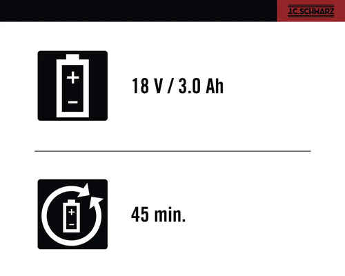 Informații despre acumulator de 18 volți / 3.0 Ah și timp de încărcare de 45 de minute