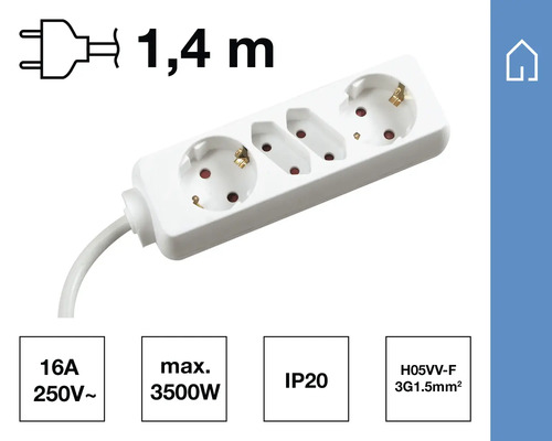 Prelungitor cu trei prize și cablu de 1,4 metri