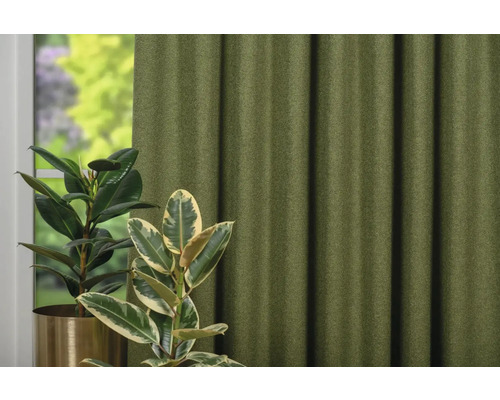 Cortină verde lângă plante de interior în fața unei ferestre