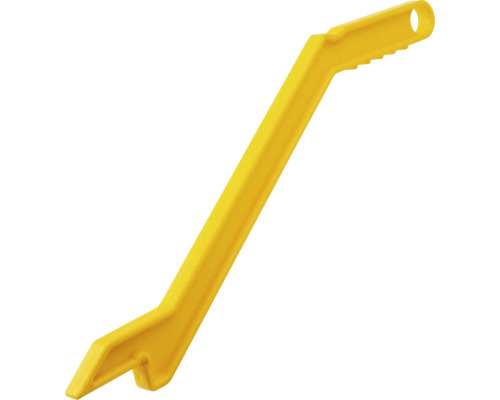 Tijă de împingere din plastic galben pentru ferăstraie circulare cu masă cu mâner ergonomic.