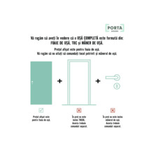 Ilustrație a unei uși formate din foaie de ușă, toc și mâner