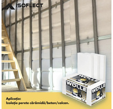 Izolație de perete cu material izolant ISOFLECT lână și scară în construcție brută
