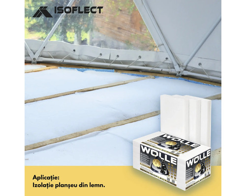 Material izolant Isolect Wolle pentru izolație de podea într-un cort