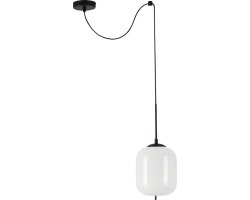 Lampă suspendată cu abajur alb și suspensie neagră