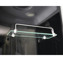 Raft din sticlă cu suport pentru depozitare în baie