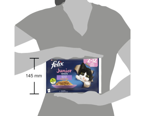 Hrană pentru pisici Felix Junior, potrivită pentru pisici de la două la douăsprezece luni, pachet cu patru porții