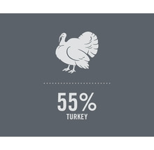 Simbol cu curcan și textul 55% carne de curcan