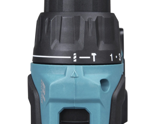 Prim-plan al unei șurubelnițe electrice cu acumulator, cu simboluri pentru burghiu și șurub