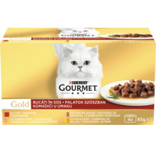 Gourmet Gold hrană pentru pisici cu diferite arome în sos, 4 bucăți a 85 grame