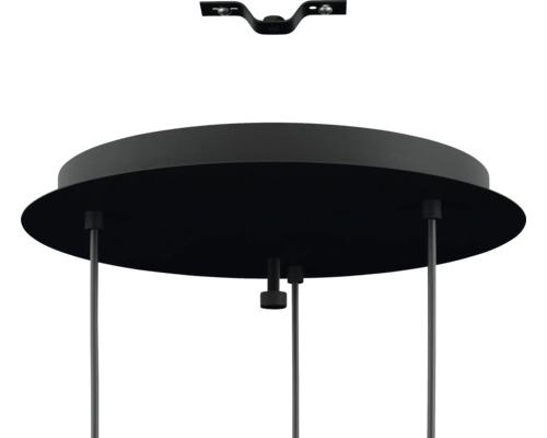 Vedere detaliată a unei lămpi suspendate negre pentru montaj pe tavan