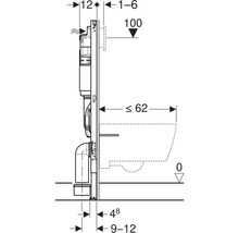Desen tehnic din profil pentru un element de instalare toaletă cu dimensiuni de montaj în milimetri.