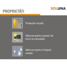 Logo Soluna. Protecție vizuală nivelul 1, adecvat pentru posturi de lucru la calculator și încăperi umede.