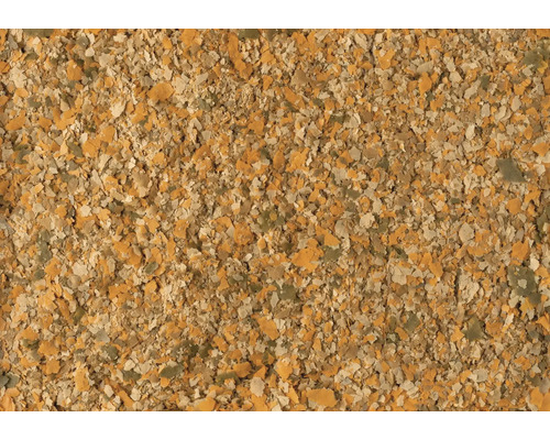 Hrană sub formă de fulgi pentru pești de acvariu în diverse culori.