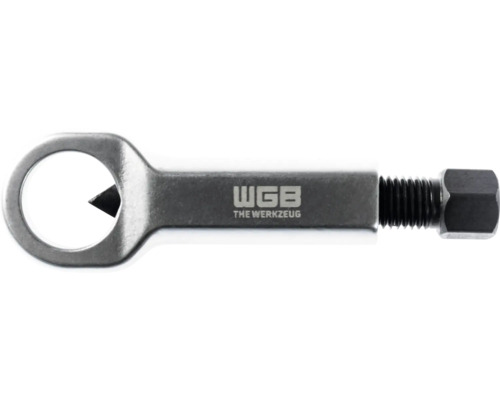 Dispozitiv de tăiat piulițe din metal cu pană de tăiere, bolț filetat și cap hexagonal cu WGB Logo.