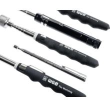 Set de unelte telescopice WGB cu recuperator magnetic și unelte de inspecție cu mânere ergonomice negre.
