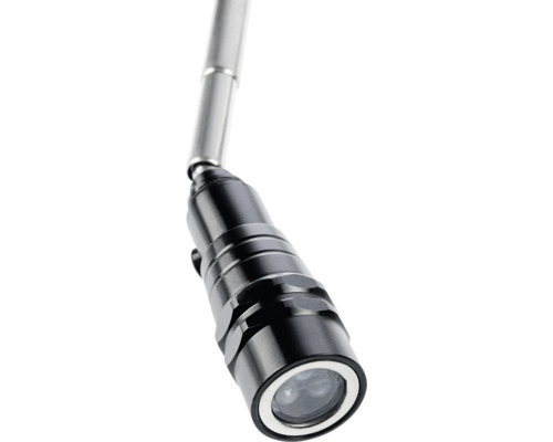 Ridicător magnetic telescopic cu lumină LED din metal negru.